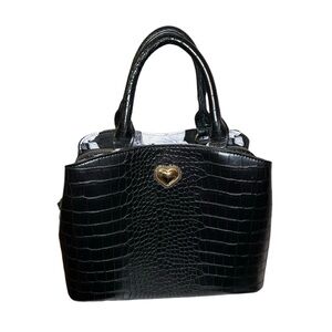 Betsey Johnson Black Satchel with Gold Heart Accent